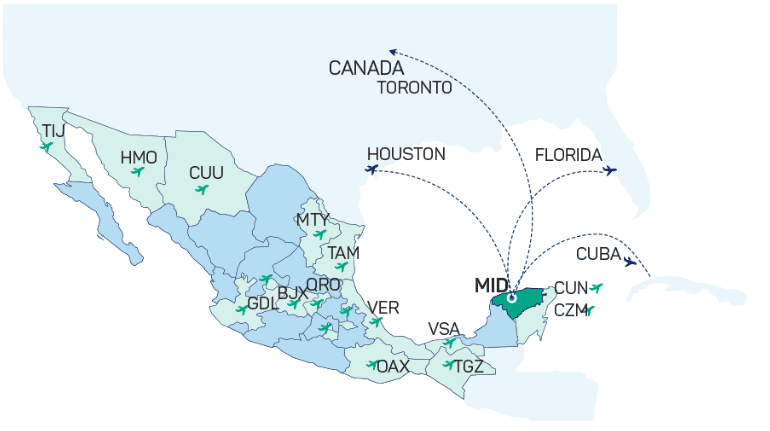 Merida has two non-stop routes to Miami and Houston in the United States