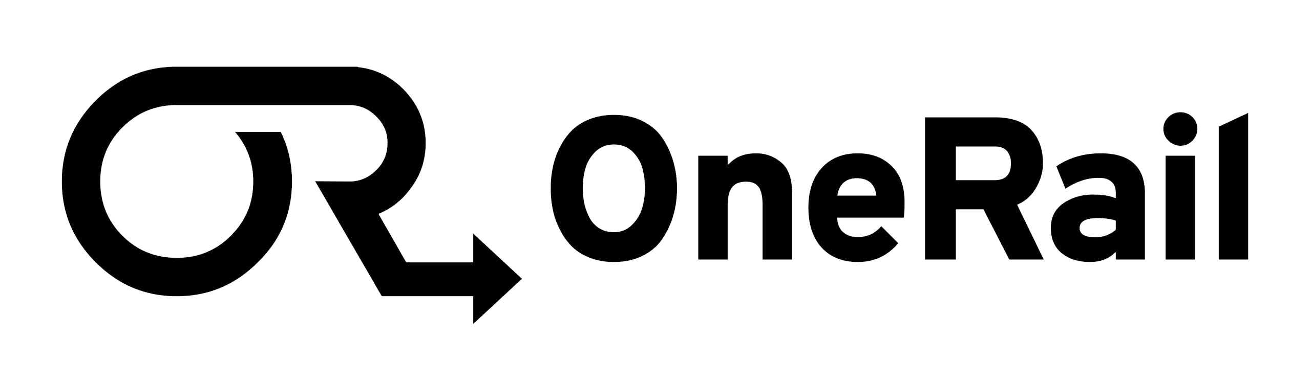 Logo of OneRail. The logo features the text "OneRail" in a modern sans-serif font. To the left of the text is an abstract design resembling the letters "O" and "R" combined, with an arrow pointing down and to the left, symbolizing a customized solution for efficient operations. CodersLink 2024.
