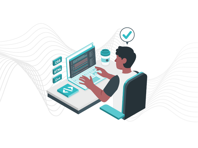 illustration of developer with a wavy background