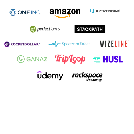 A collection of 16 colorful tech company logos, including OneNeck, Webair, StackPath, and others, displayed in a grid format on a transparent background—perfect for illustrating your Mexico Tech Salaries Report 2025. CodersLink 2025.